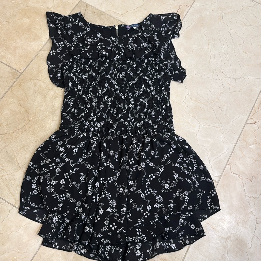 Truly me girls romper black floral zip back 12 EUC